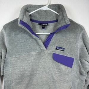 Patagonia Women's‎ Re-Tool Gray Purple Snap T Fleece Pullover 25442 Sz Medium